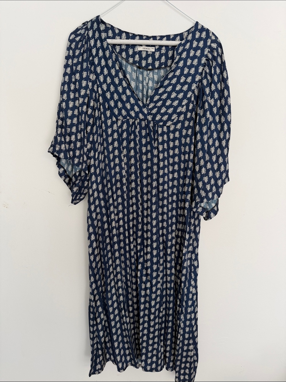 Lightweight Navy Blue Viscose Printed V-Neck Dress/Cover-Up